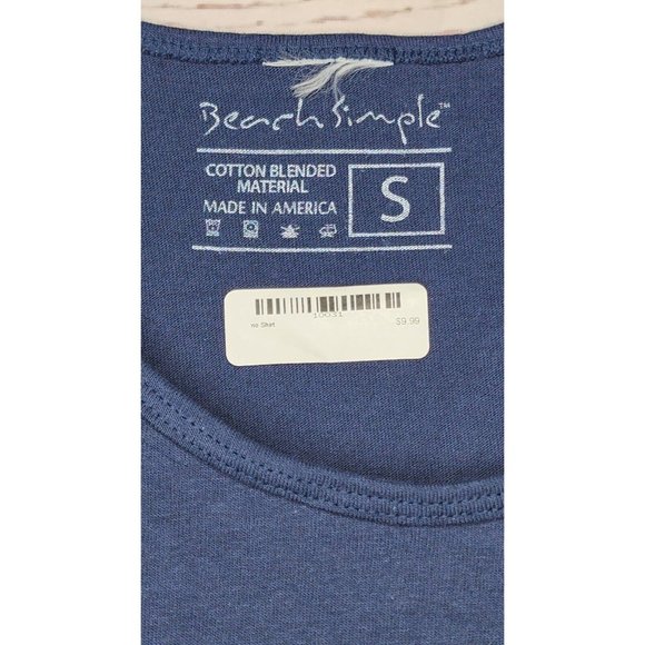 Beach Simple Logo Cotton Blend U.S.A Made Small Blue White Letters Tank Top - Picture 8 of 12